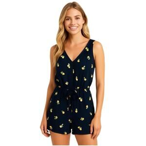 Mimi Chica Lemon Print Romper Navy Blue Sleeveless XL Lightweight
